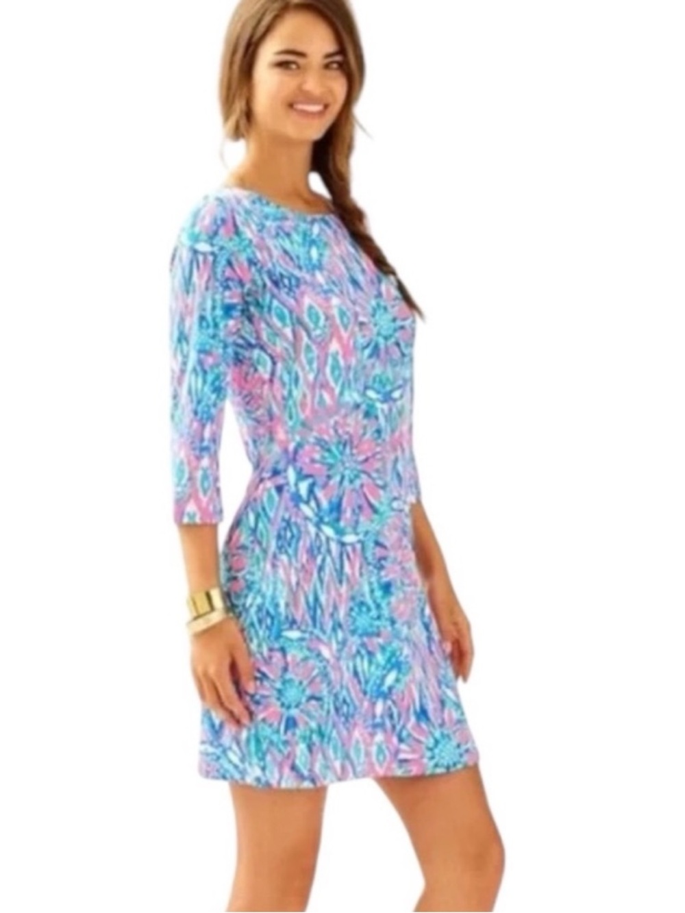 NEW Lilly Pulitzer 3/4 Sleeve Cotton Bay Dress in Tiki Pink Shake It Up Size XS